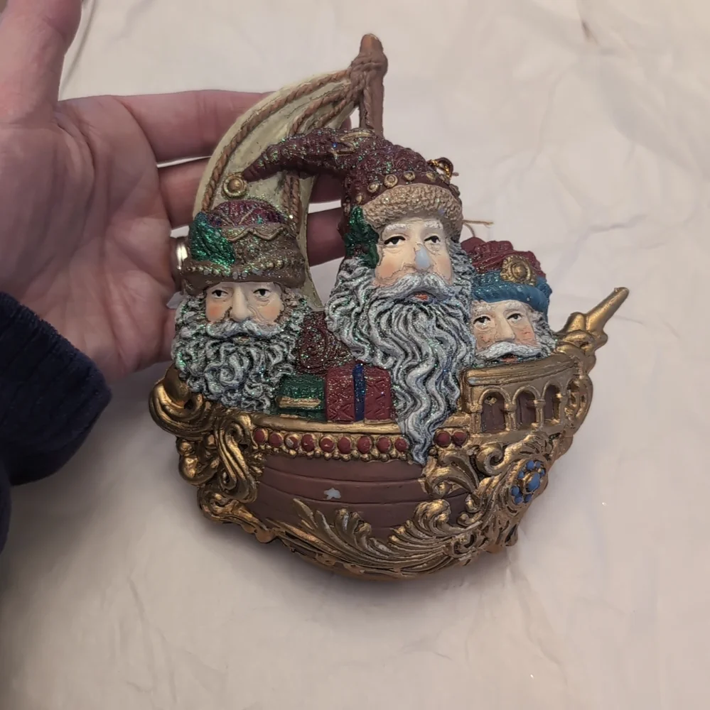Vtg Santa Viking Ship Christmas Ornament 6 1/2
